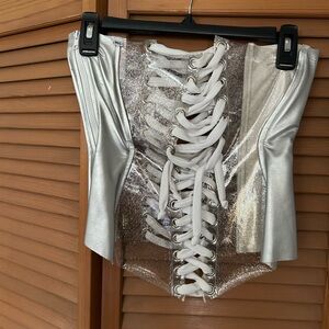 Women’s Silver Corset Top with Lace-Up Detail rave wear party wear